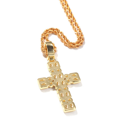 Iced Out Cross Pendant Necklace with Cubic Zirconia Twisted Chain for Women and Men