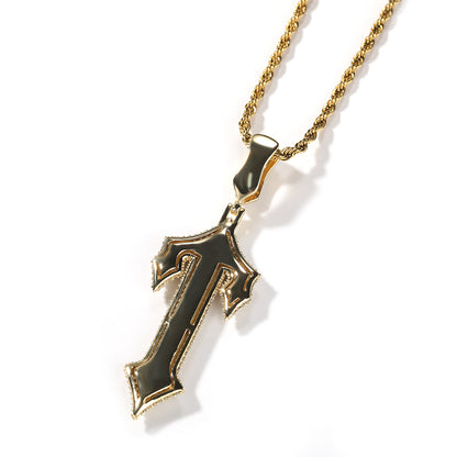 Men’s Iced Out Cross Pendant Necklace with Cubic Zirconia Twist Chain, Gold Tone or White Gold Tone Statement Jewelry
