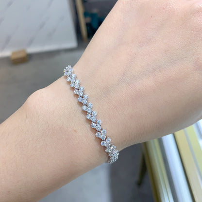 925 Sterling Silver Moissanite Cluster Bracelet, 2.5mm Irregular V-Shape