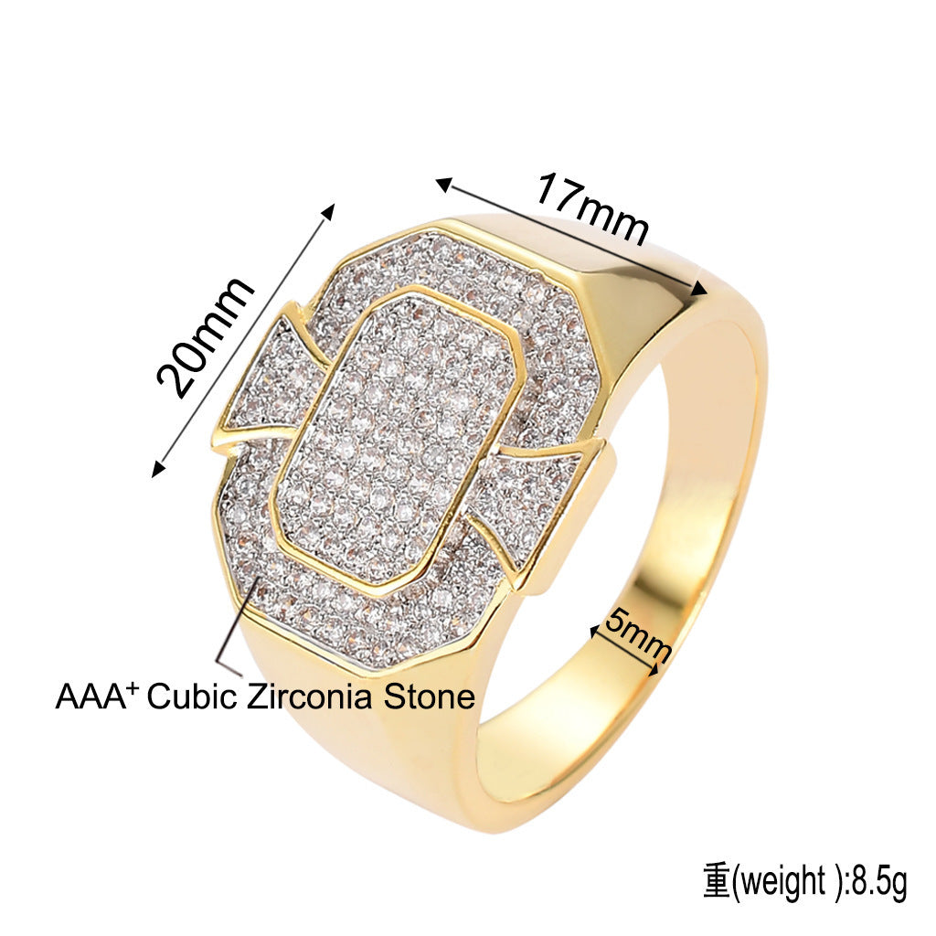 Hip Hop Geometric Cubic Zirconia Ring for Men
