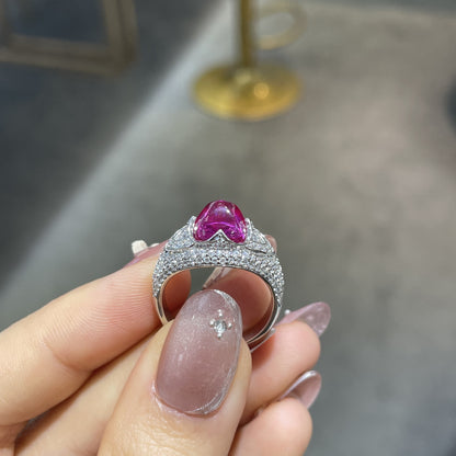 Lab-Grown Pink Sapphire Halo Ring, 925 Sterling Silver Cushion-Cut Ring
