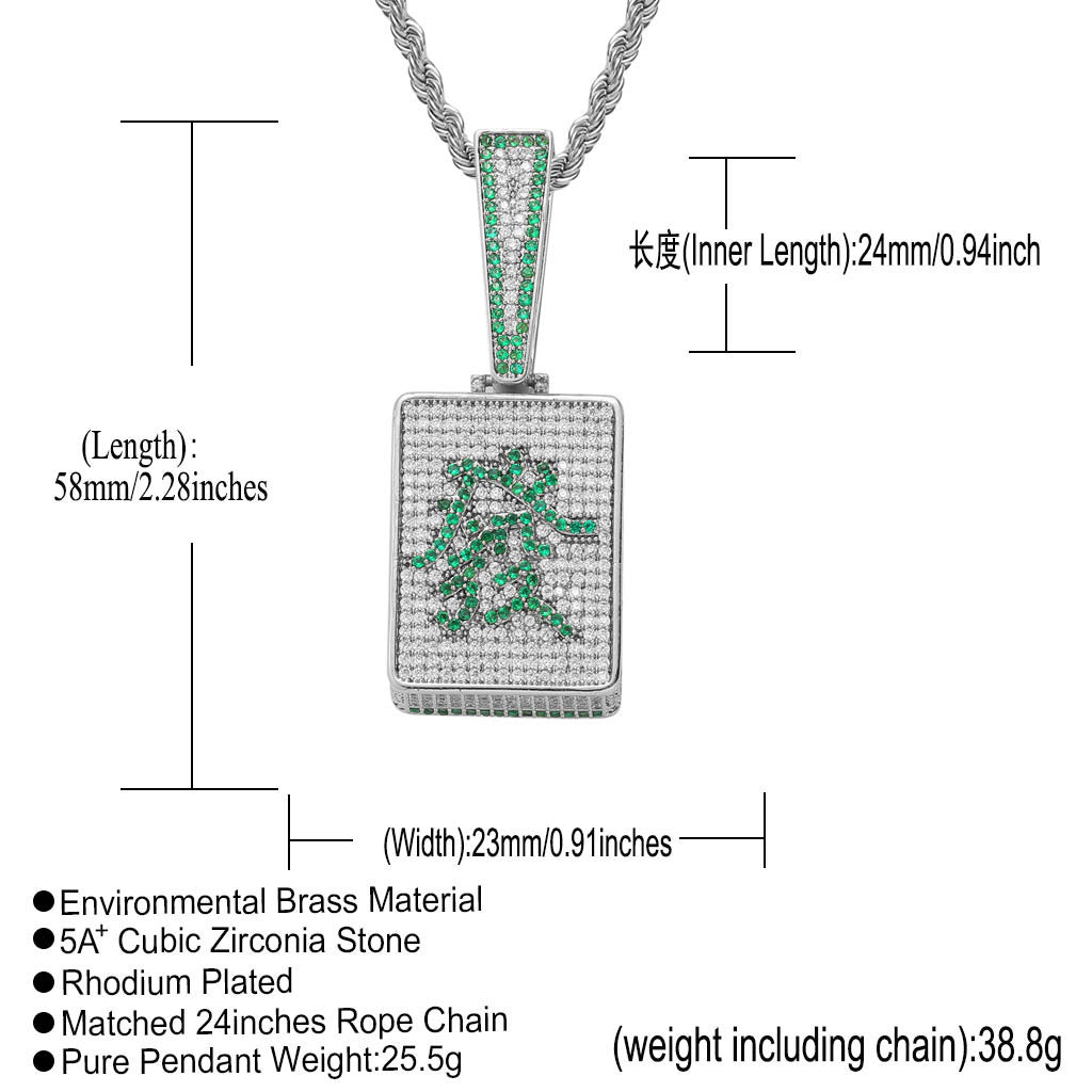 Light Luxury Geometric Square Cubic Zirconia Pendant Necklace for Men and Women