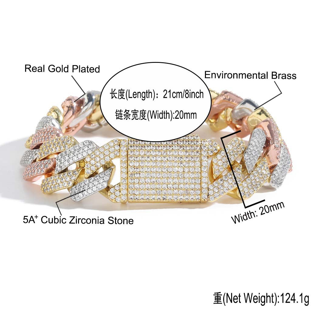 Hip Hop Minimalist Diamond Shape Cuban Link Copper Bracelet for Men