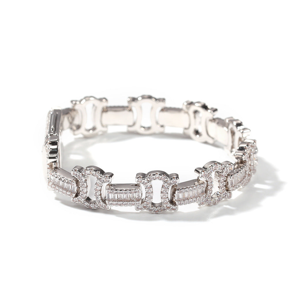 Unisex Cubic Zirconia Line Link Bracelet in Gold or Silver Tone – Hip Hop Statement Chain Bracelet, 7 Inch & 8 Inch