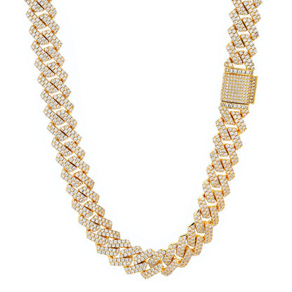 14 mm Diamond-Shaped Iced Cuban Copper Necklace with Cubic Zirconia - CHA013