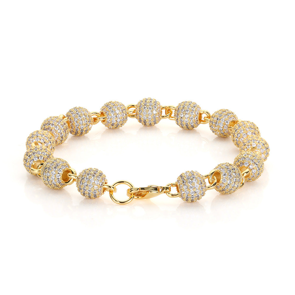 8 mm Pave CZ Bead Link Hip Hop Bracelet with Copper Base - CHA099 product image