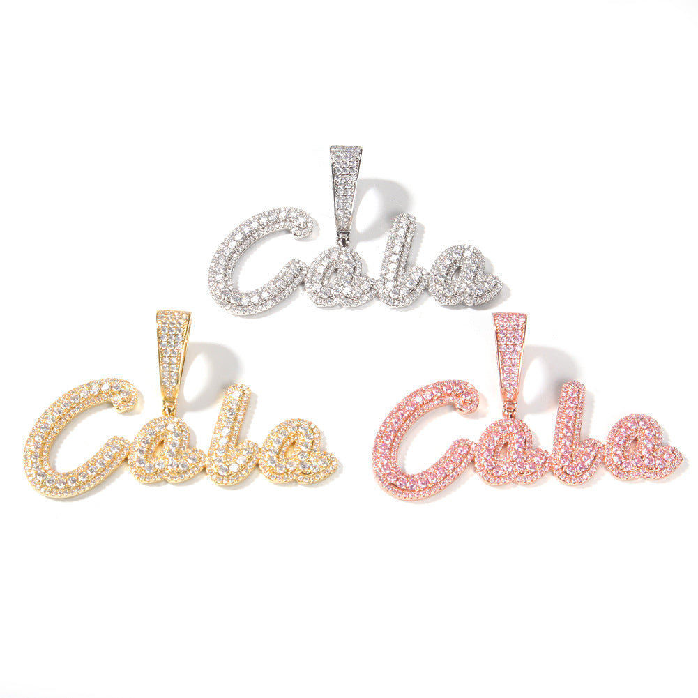 Personalized Bubble Letter Necklace with Cubic Zirconia Pendant for Women - Gold, Silver & Rose Gold Initial or Number Chain