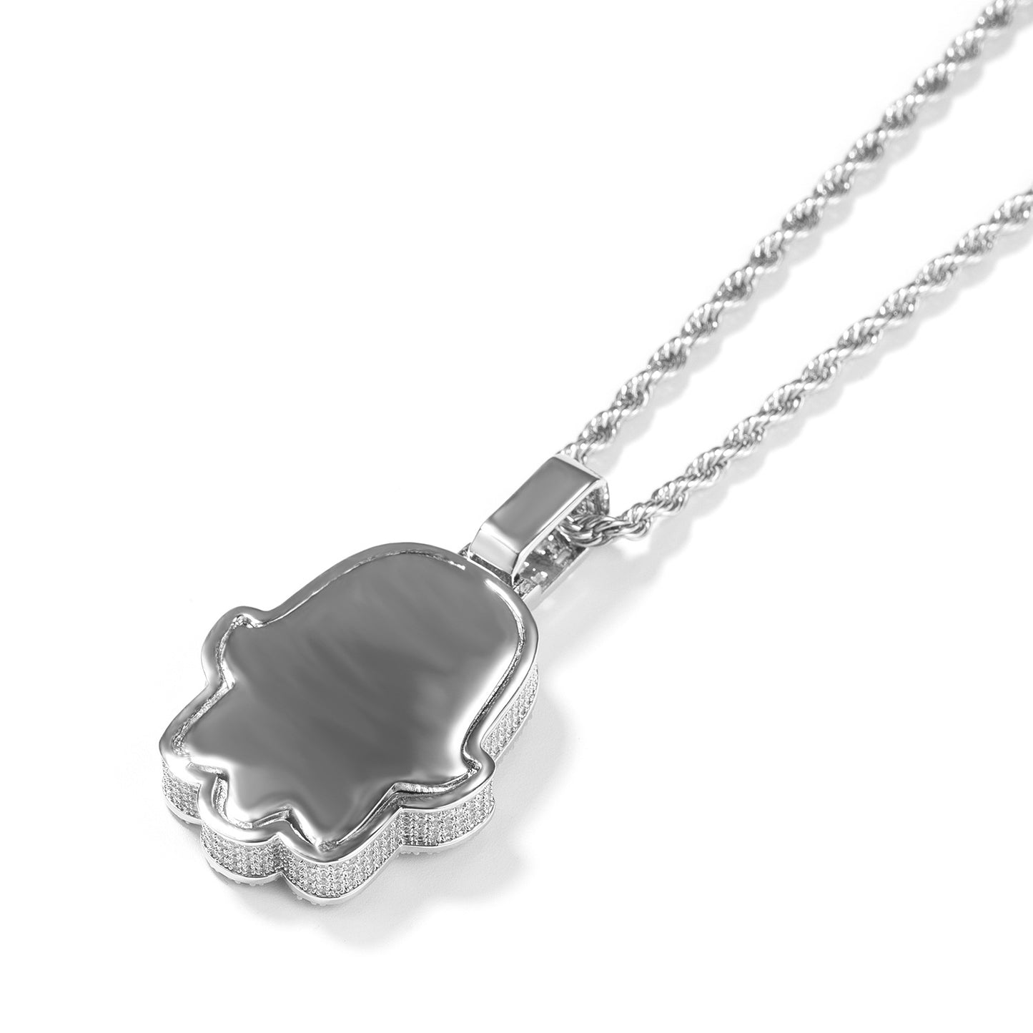 Iced Eye Hand Pendant Necklace with Cubic Zirconia Twist Chain for Women and Men