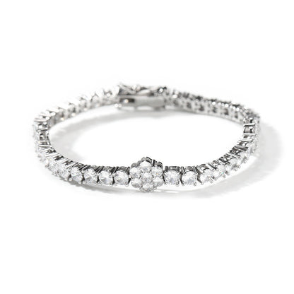 Unisex Iced Out Cubic Zirconia Flower Chain Bracelet & Necklace Set in Gold or Silver Tone