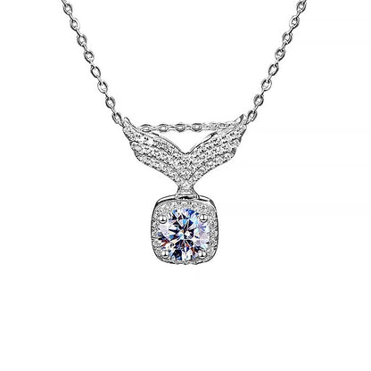 S925 Moissanite Angel Wings Pendant Necklace, Box Chain, Multicolor Stone Options
