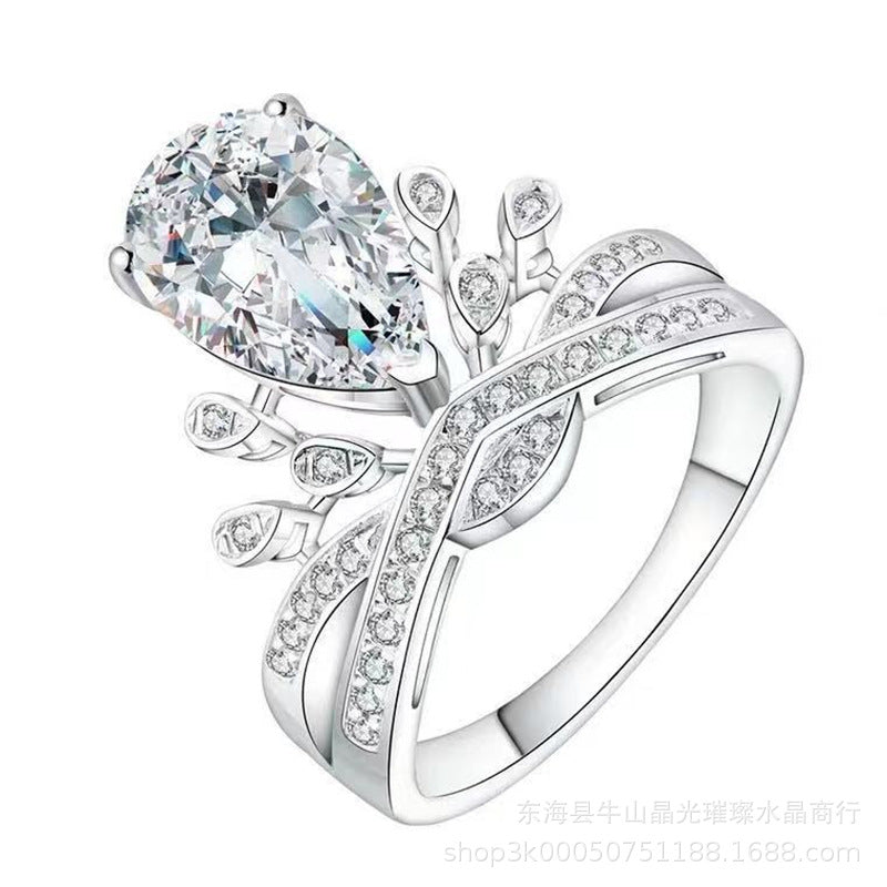 Pear Cut Moissanite Crown Ring for Women, Halo Engagement Ring, 1 Carat or 2 Carat product image