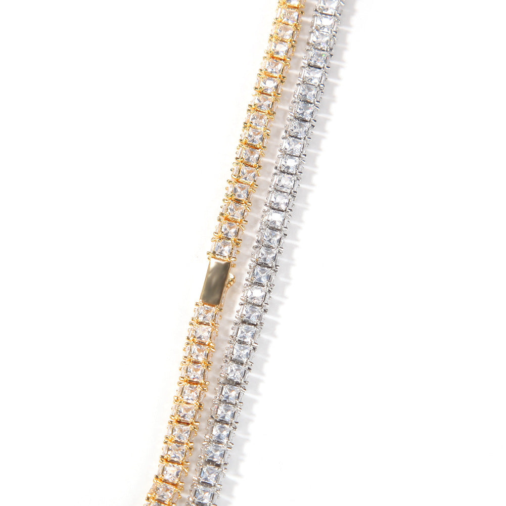 Unisex Triple-Sided Cubic Zirconia Tennis Chain Necklace in Gold Plated or Silver Plated Copper, 16 Inch & 18 Inch Statement Pendant Chain product image