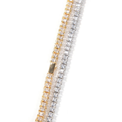 Unisex Triple-Sided Cubic Zirconia Tennis Chain Necklace in Gold Plated or Silver Plated Copper, 16 Inch & 18 Inch Statement Pendant Chain