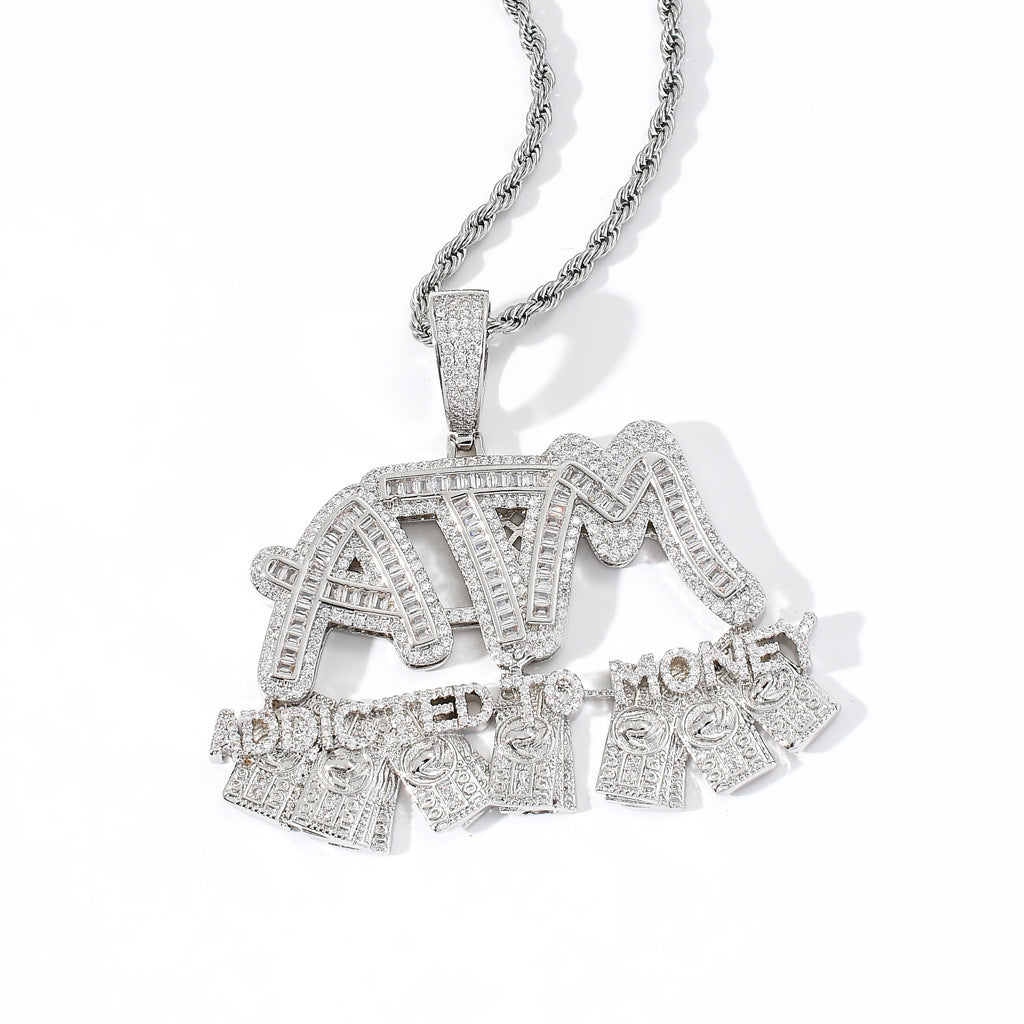 Hip Hop Letter Dollar Cubic Zirconia Pendant Necklace for Men and Women