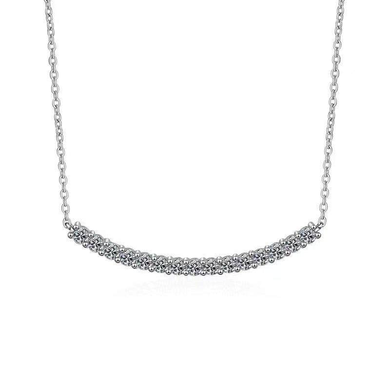 925 Silver Moissanite Smile Necklace, Curved Pendant Collarbone Chain for Women product image