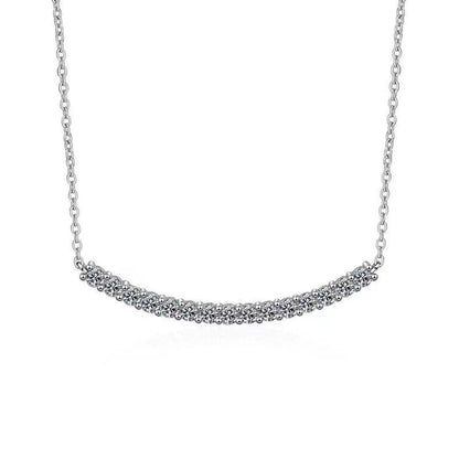 925 Silver Moissanite Smile Necklace, Curved Pendant Collarbone Chain for Women
