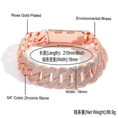 Hip Hop Diamond Shape Cuban Link Cubic Zirconia Bracelet for Men