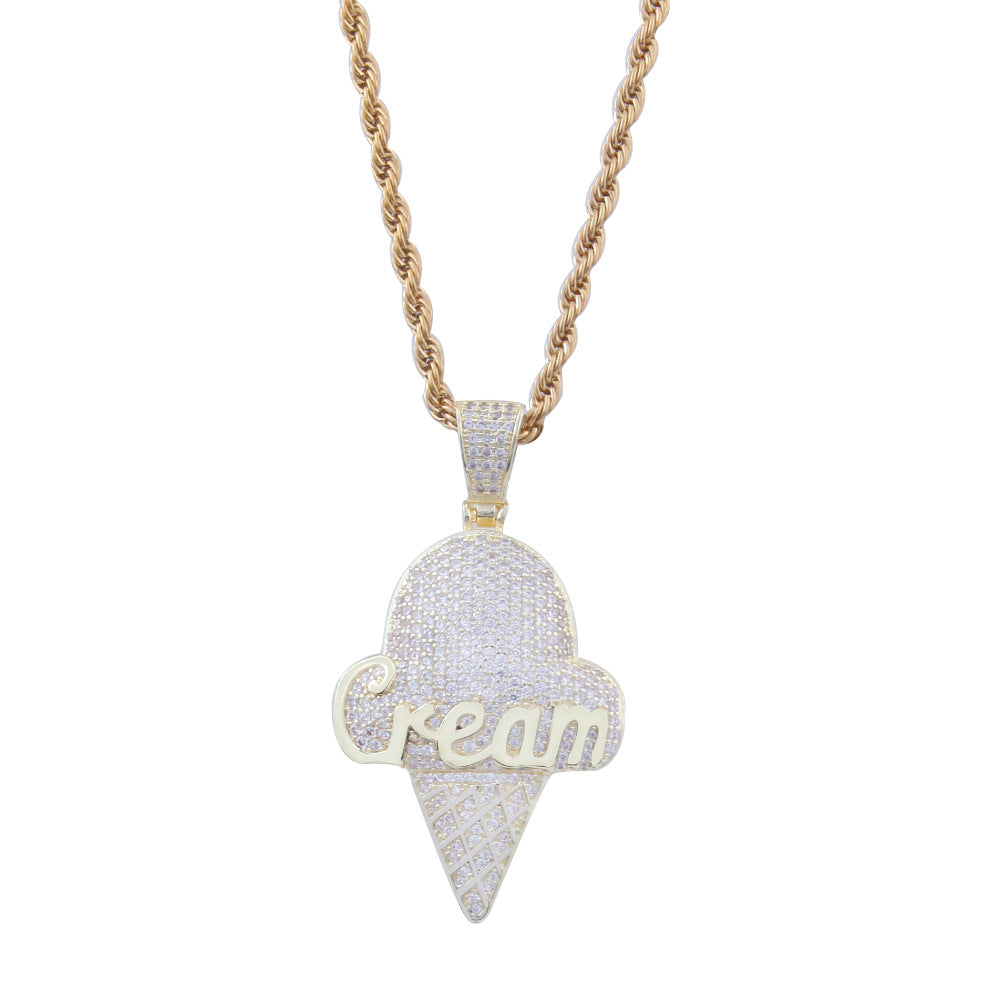 Iced Ice Cream Pendant Necklace with Cubic Zirconia Rope Chain for Women & Men product image