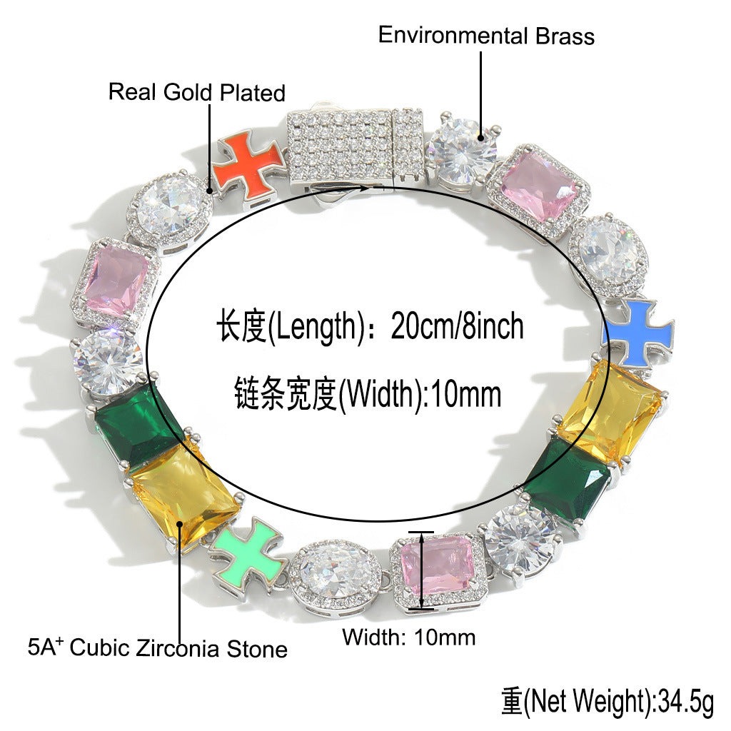 Cross Round Cubic Zirconia Bracelet for Men