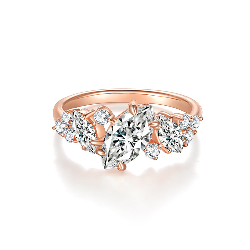 Moissanite Ring for Women, Marquise Asymmetrical Rose Gold Tone Engagement Ring, Elegant Promise Ring, 2026 Trend Jewelry product image