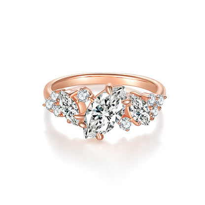 Moissanite Ring for Women, Marquise Asymmetrical Rose Gold Tone Engagement Ring, Elegant Promise Ring, 2026 Trend Jewelry