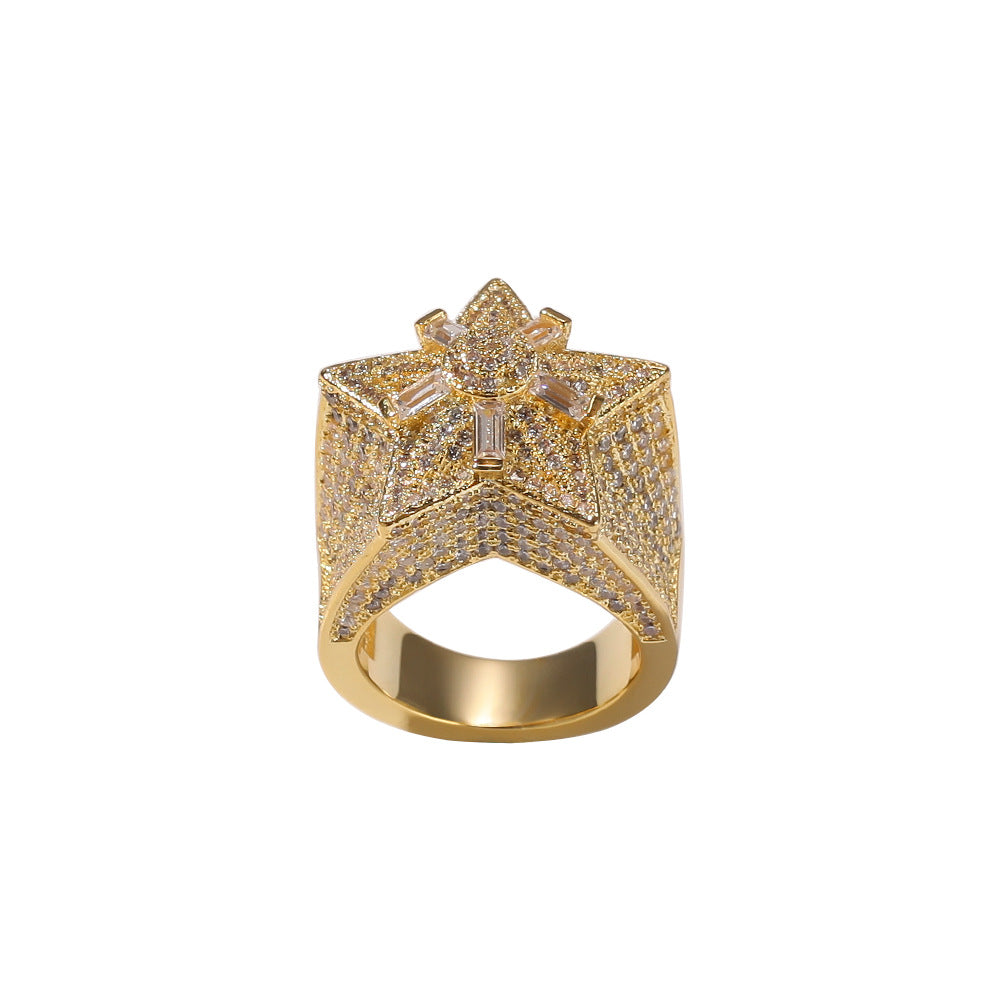 Unisex Hip Hop Star Ring with Cubic Zirconia - Gold or Silver Statement Ring product image