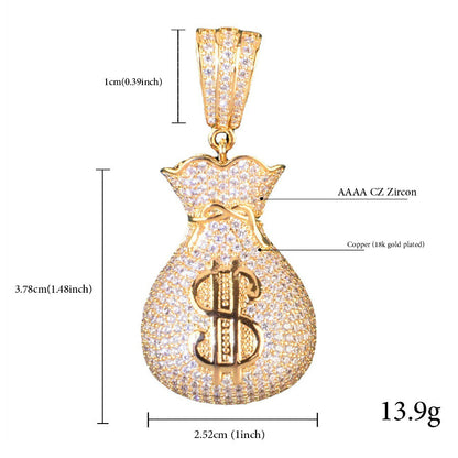 Iced Out Money Bag Pendant Necklace