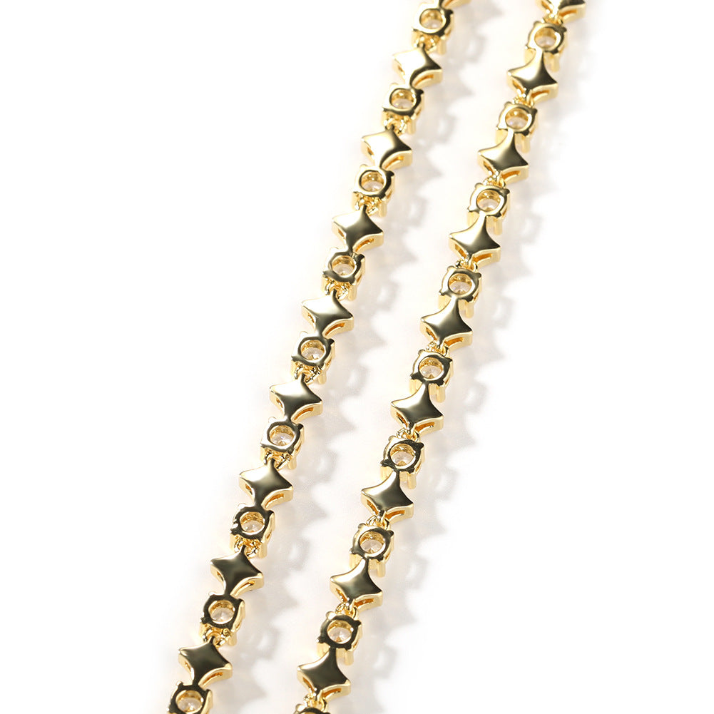Iced Cross Star Tennis Chain Necklace Bracelet Set with Cubic Zirconia for Women and Men