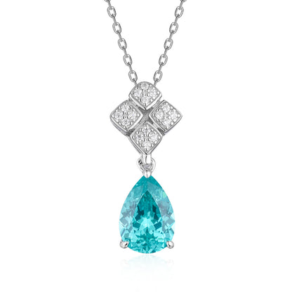 Blue Teardrop Pendant Necklace and Stud Earrings Set, Geometric Sparkle Jewelry