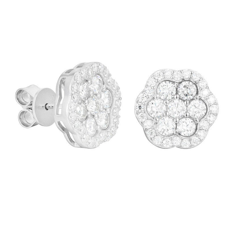 925 Silver Moissanite Flower Stud Earrings for Women and Men, Geometric Round Hip Hop Earrings product image