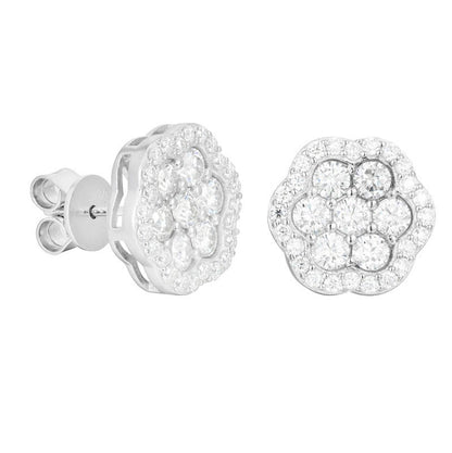 925 Silver Moissanite Flower Stud Earrings for Women and Men, Geometric Round Hip Hop Earrings