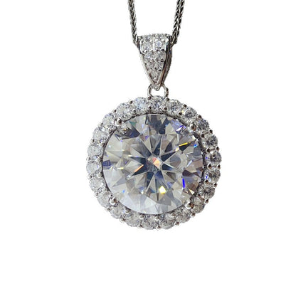Pink 20 Carat Round Halo Moissanite Pendant Necklace for Women