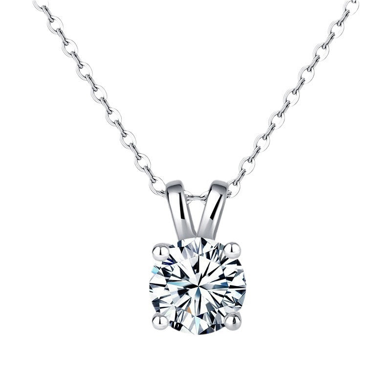 925 Silver 1ct Moissanite Pendant Necklace, Round Box Chain Rabbit Ear Setting product image