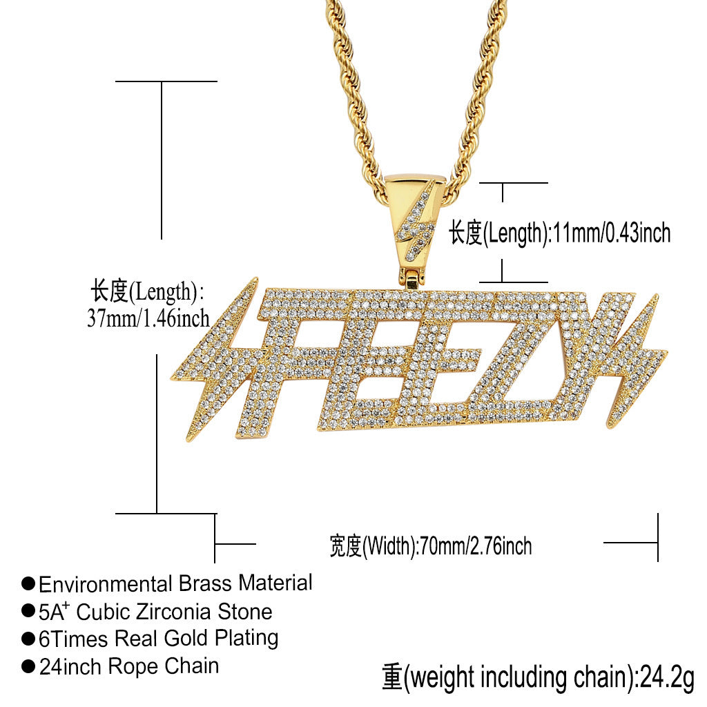 Hip Hop Star Geometric Round Cubic Zirconia Pendant Necklace for Men and Women