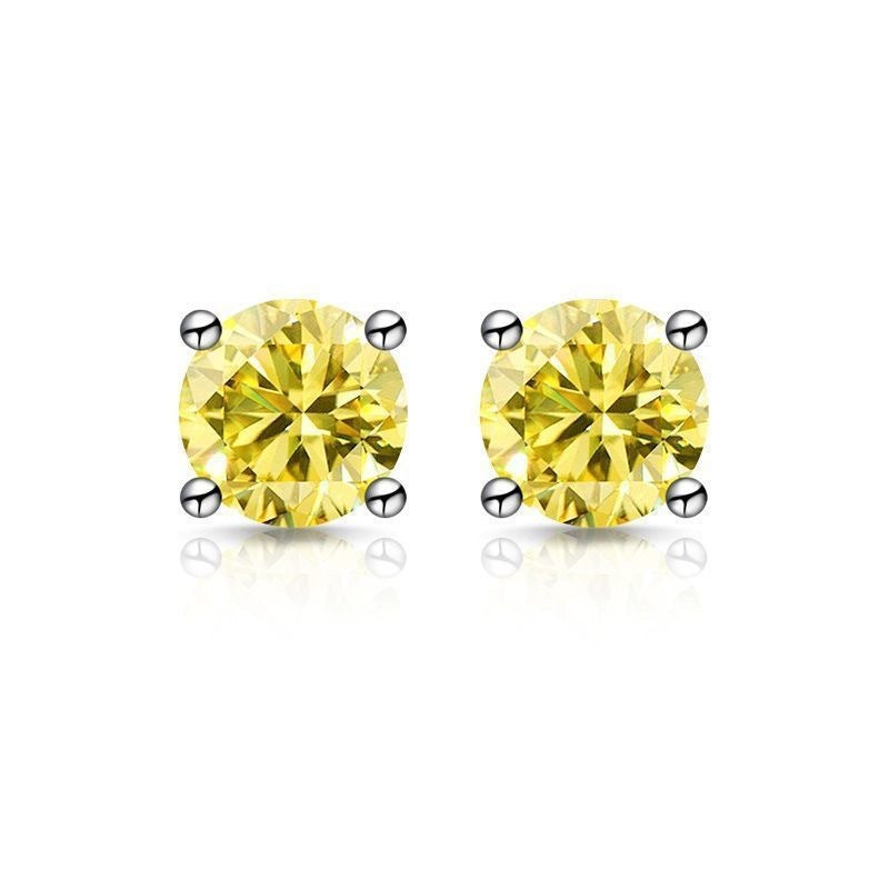 S925 Moissanite Stud Earrings, Classic Four-Prong Round Earrings for Women, Colored and White Stone Options product image