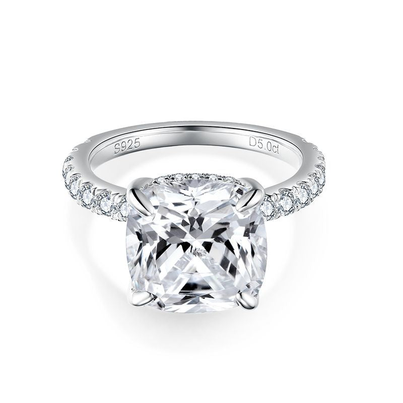 5 Carat Cushion Cut Moissanite Ring for Women, S925 Sterling Silver Pave Engagement Ring product image