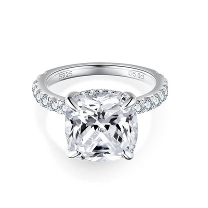 5 Carat Cushion Cut Moissanite Ring for Women, S925 Sterling Silver Pave Engagement Ring
