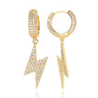 Lightning Bolt CZ Drop Hip Hop Earrings with Copper Base - EAR004