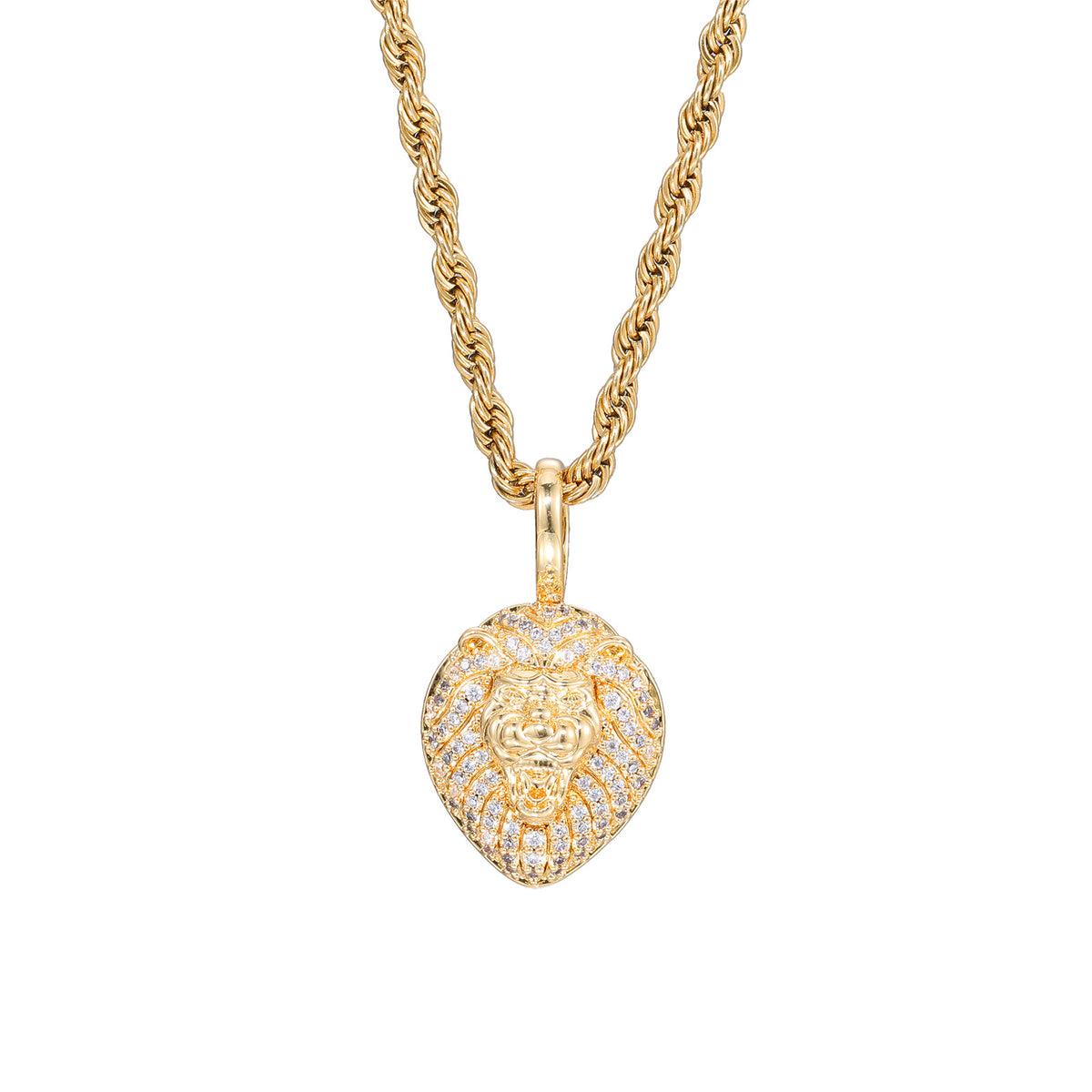 Lion Head Pendant Necklace, Hip Hop Chain, Zircon Accent, Unisex Statement Jewelry product image