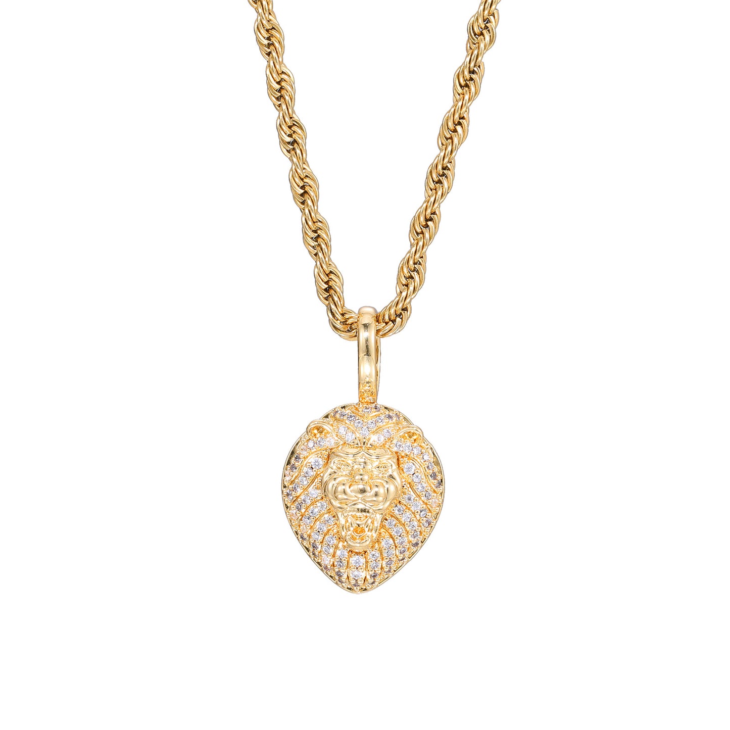 Lion Head Pendant Necklace, Hip Hop Chain, Zircon Accent, Unisex Statement Jewelry product image