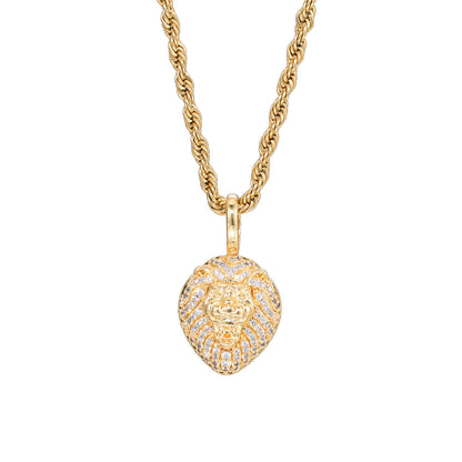 Lion Head Pendant Necklace, Hip Hop Chain, Zircon Accent, Unisex Statement Jewelry