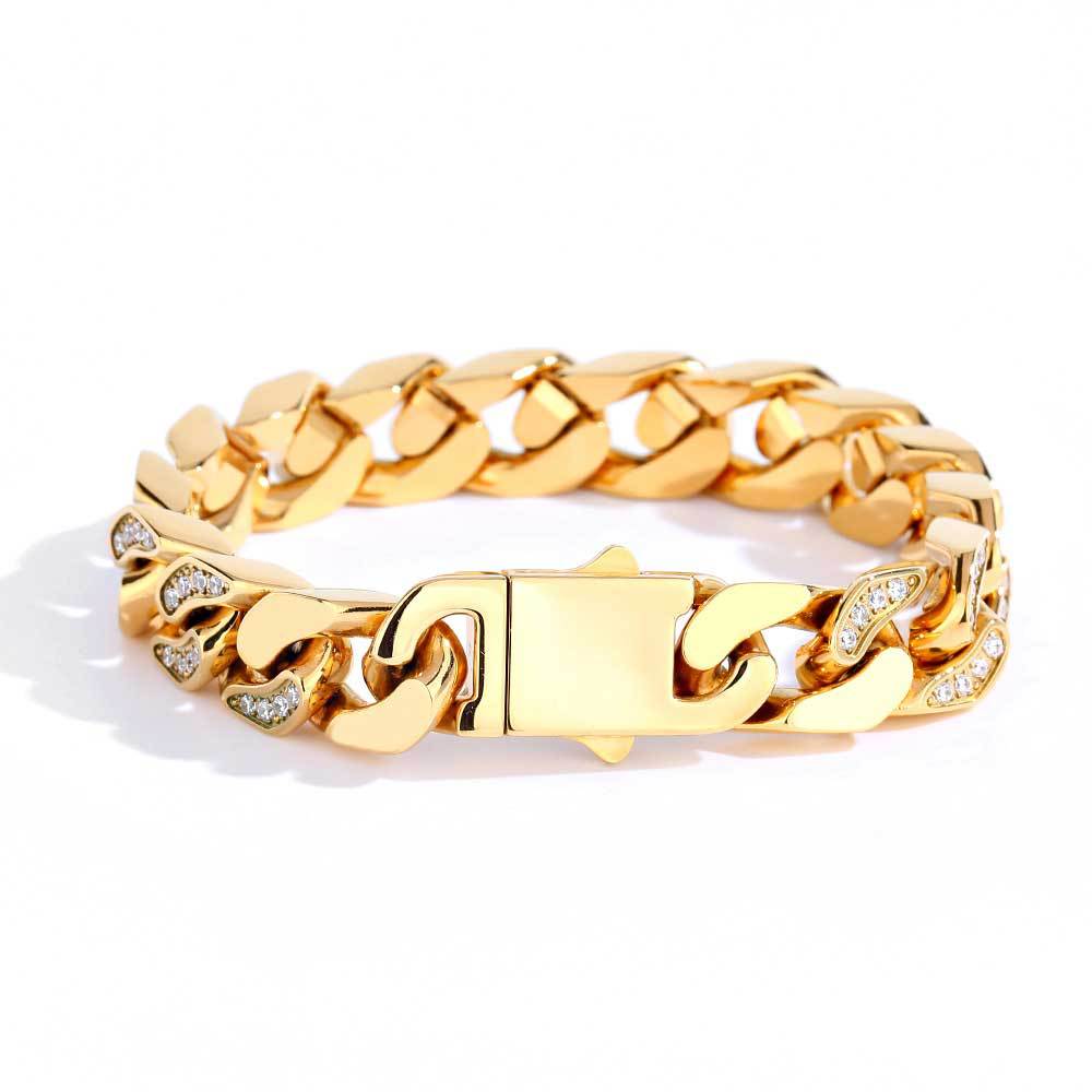 12 mm Polished Cuban with CZ Link Accents Hip Hop Bracelet with Stainless steel Base - CHA259 product image