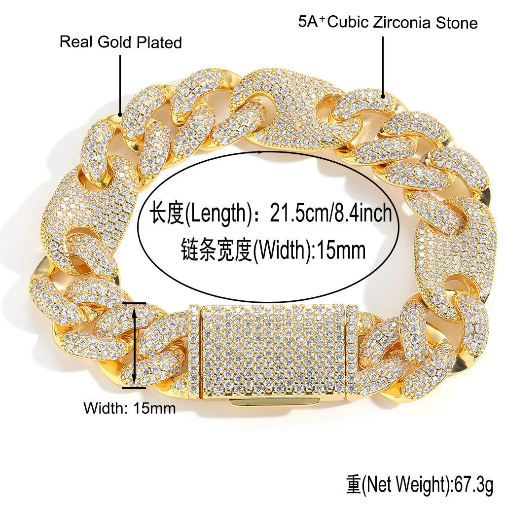 Hip Hop Heart Cubic Zirconia Bracelet for Men and Women