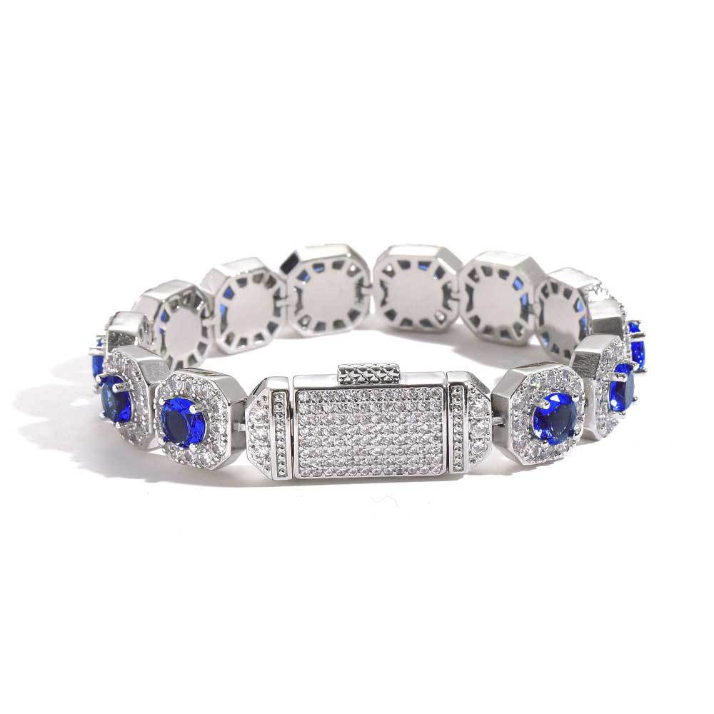 12 mm Blue Round Halo CZ Link Hip Hop Bracelet with Copper Base - CHA190 product image