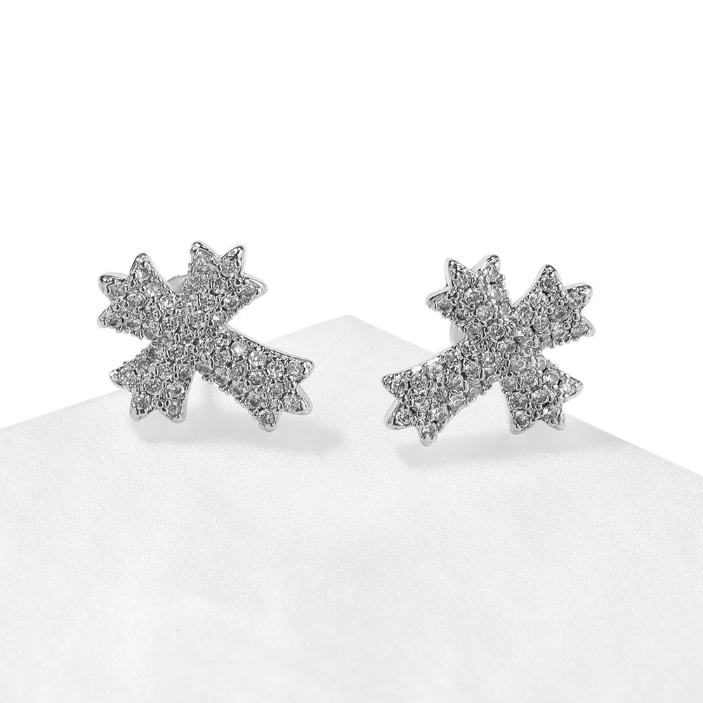 Gold Plated Cross Stud Earrings with Cubic Zirconia for Women & Men