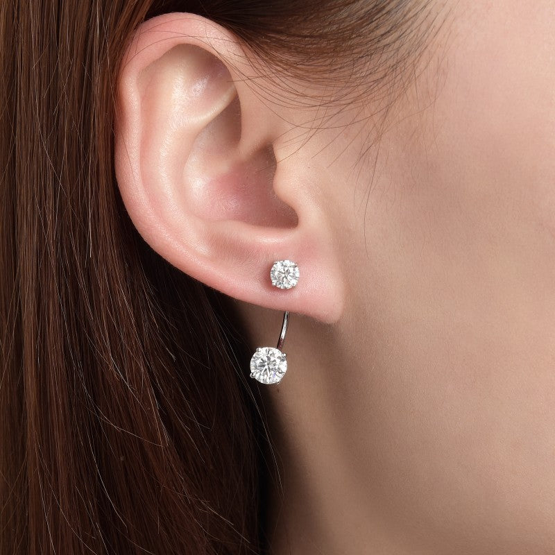 6.5mm Round Moissanite Stud Earrings, Two-Way Wear, 4-Prong S925 Silver Plated 18K Gold for Women product image