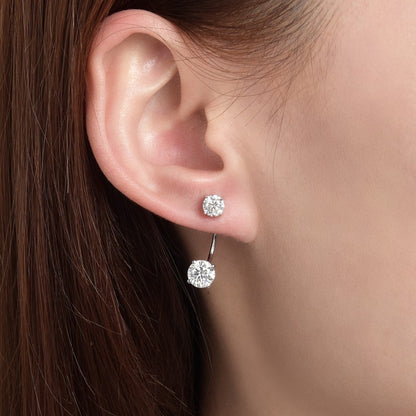 6.5mm Round Moissanite Stud Earrings, Two-Way Wear, 4-Prong S925 Silver Plated 18K Gold for Women