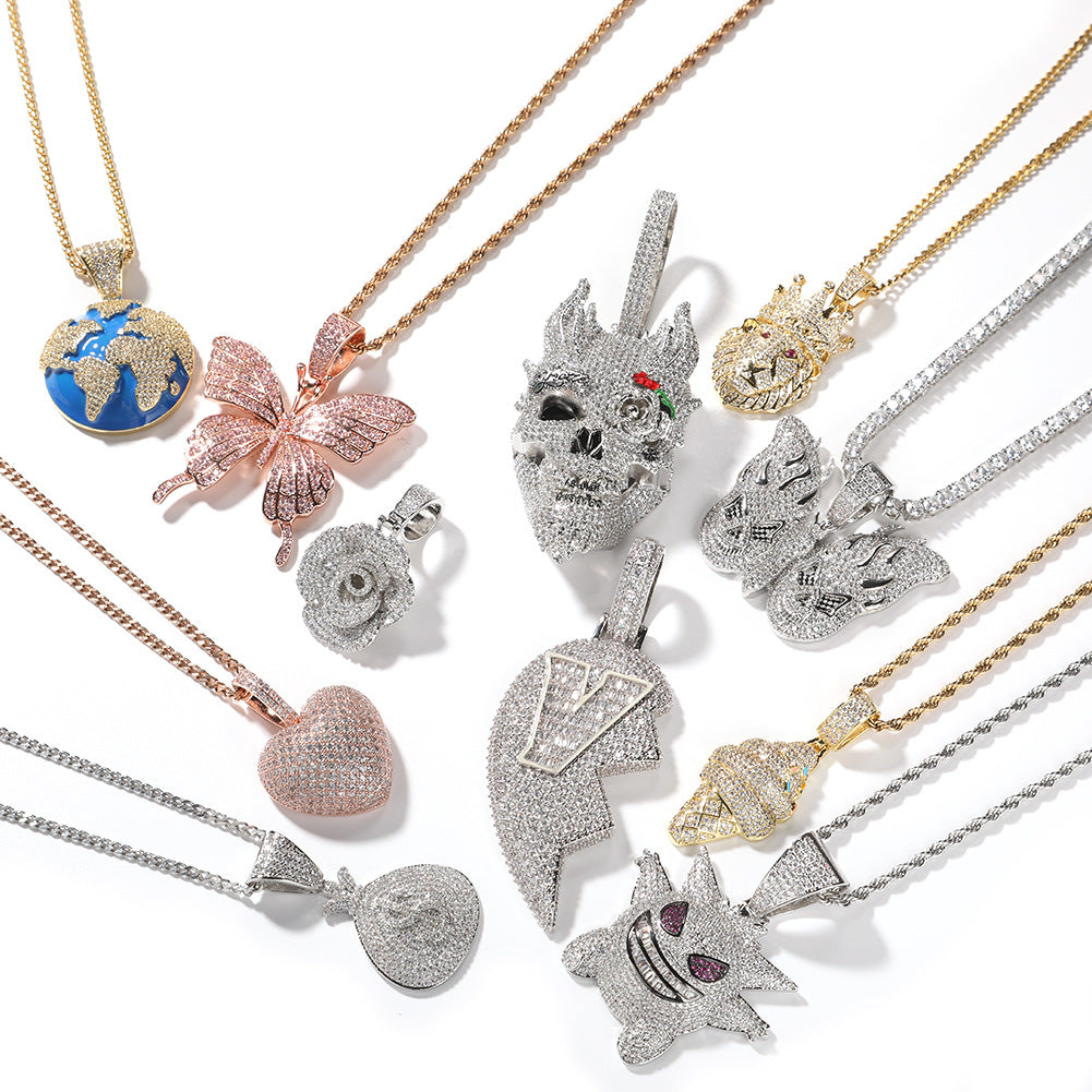 Iced Out Cubic Zirconia Pendant Necklace for Women and Men – Hip Hop Statement Chain in Gold, Silver & Rose Gold Styles