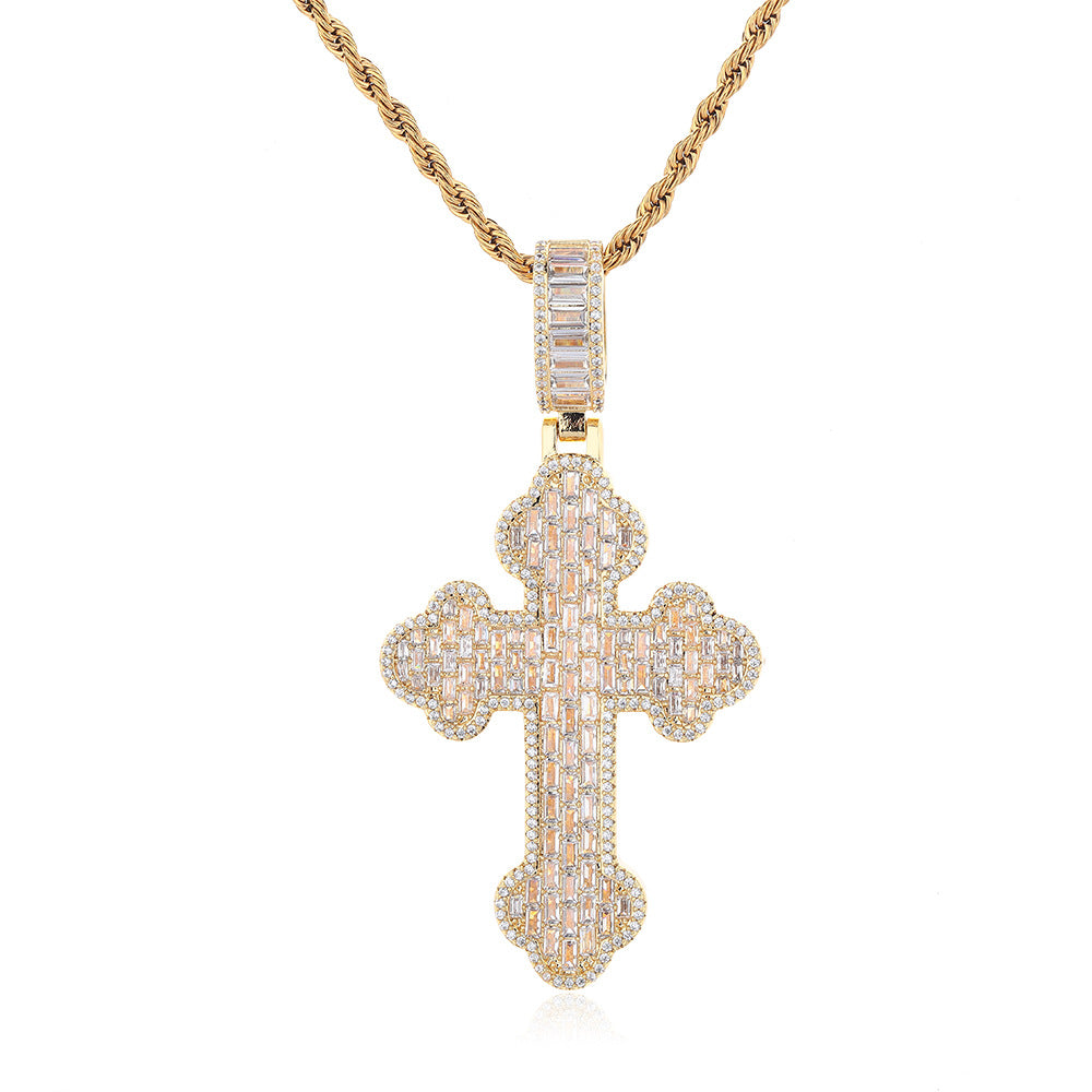 Iced Cross Pendant Rope Chain Necklace for Men, Hip Hop Pendant, Copper, Gold Tone or Silver Tone product image