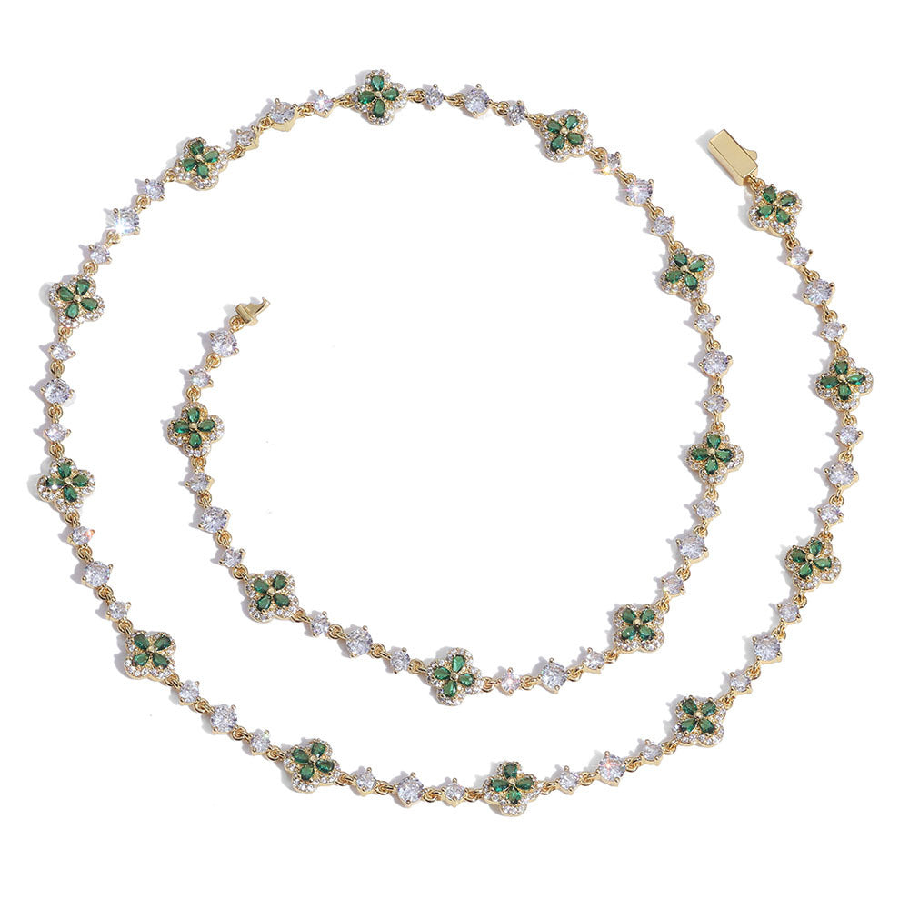 Clover and Pear CZ Link Hip Hop Necklace with Copper Base - CHA426 product image